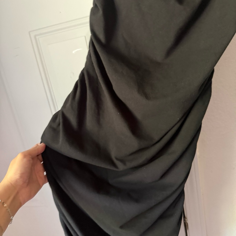 NWT REFORMATION black organic cotton square‎ neck halter ruched bodycon midi - Picture 2 of 6